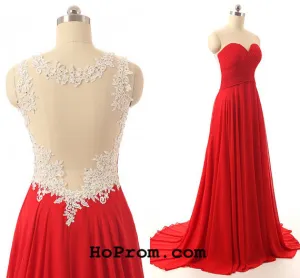 Red Backless Prom Dresses Red Prom Gown Lace Evening Gown
