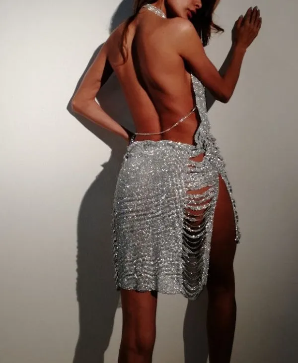 Ripped Diamante Dress