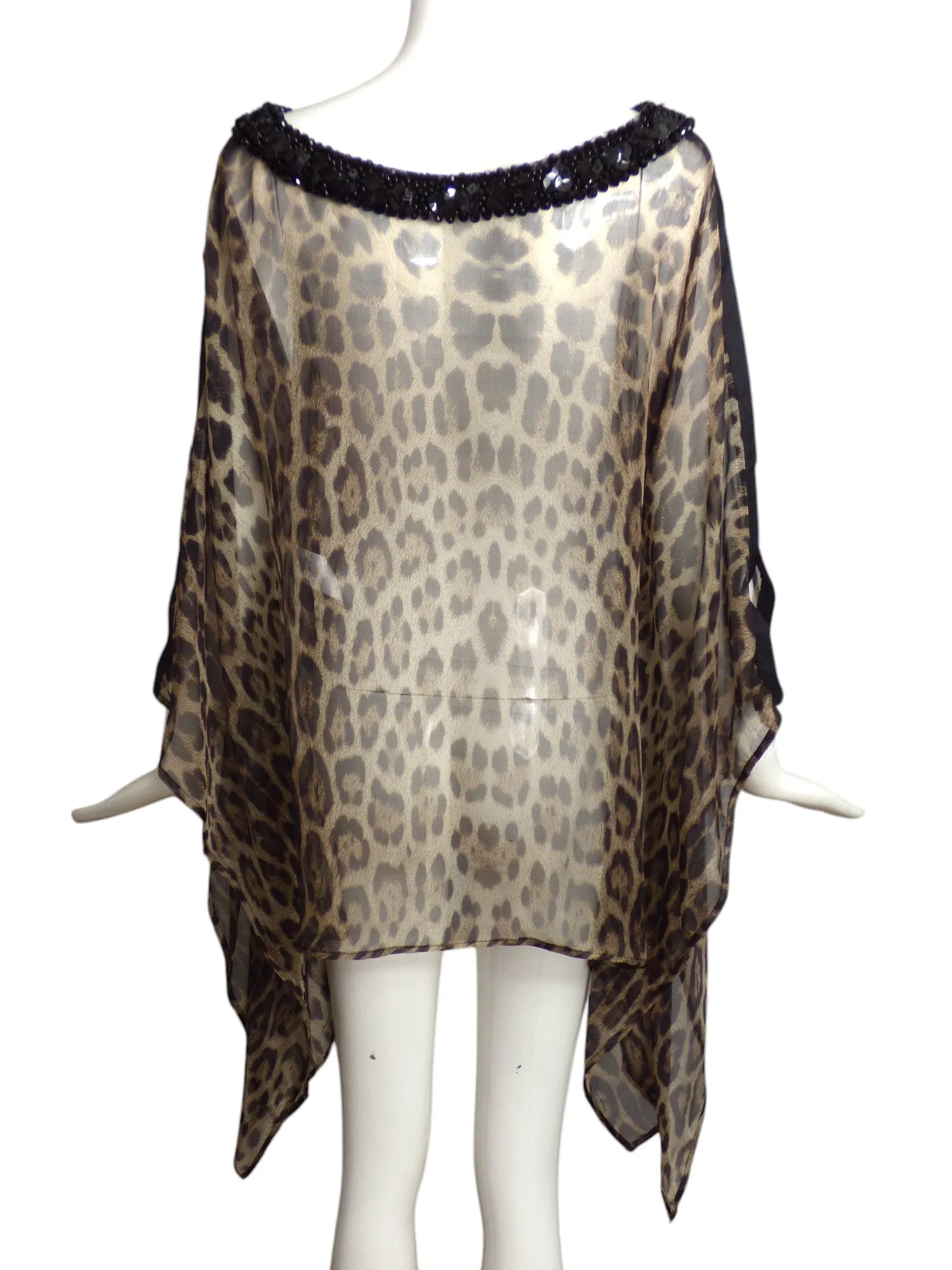 ROBERTO CAVALLI- NWT Leopard Print Beaded Chiffon Blouse, One Size