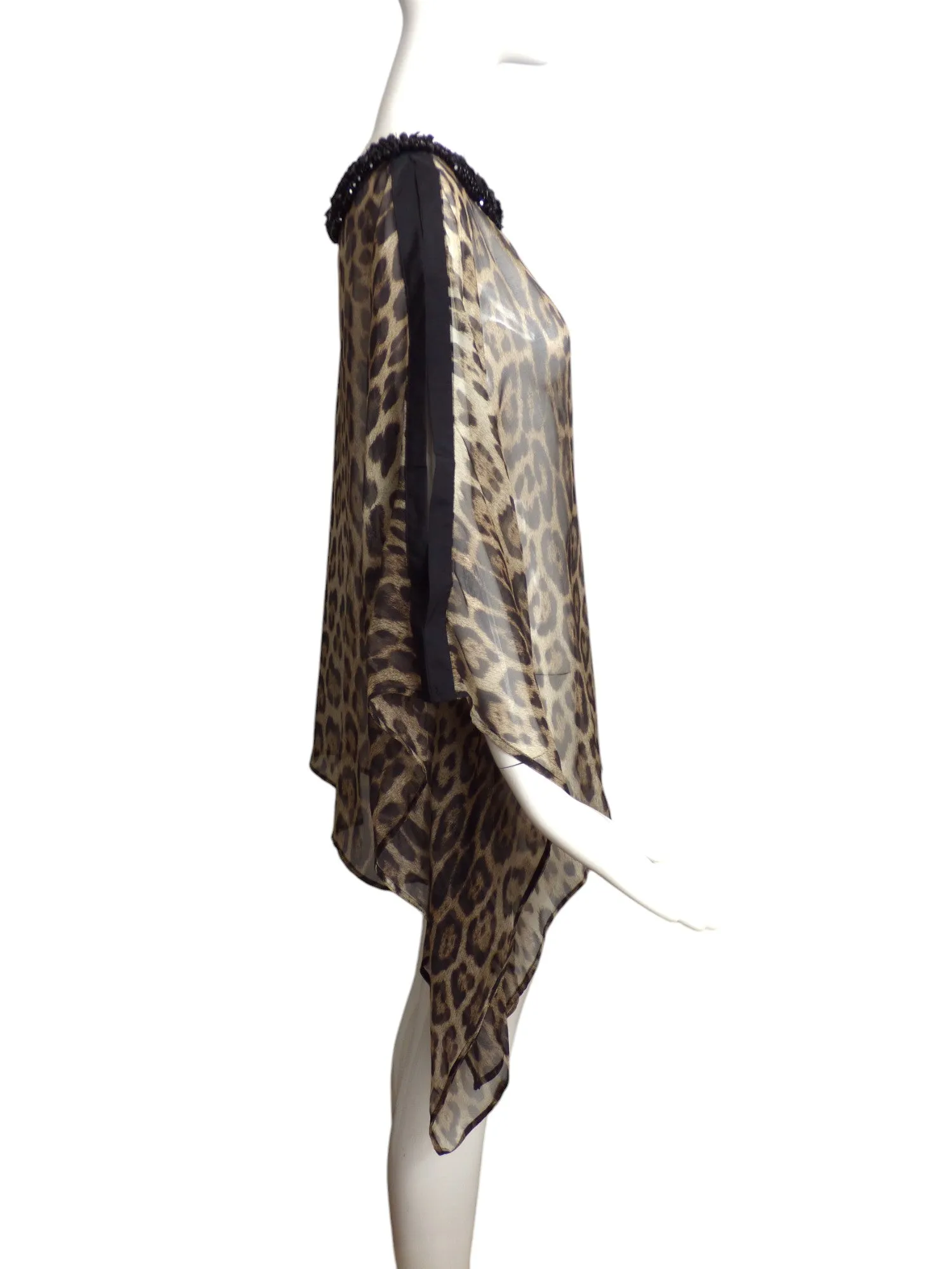 ROBERTO CAVALLI- NWT Leopard Print Beaded Chiffon Blouse, One Size