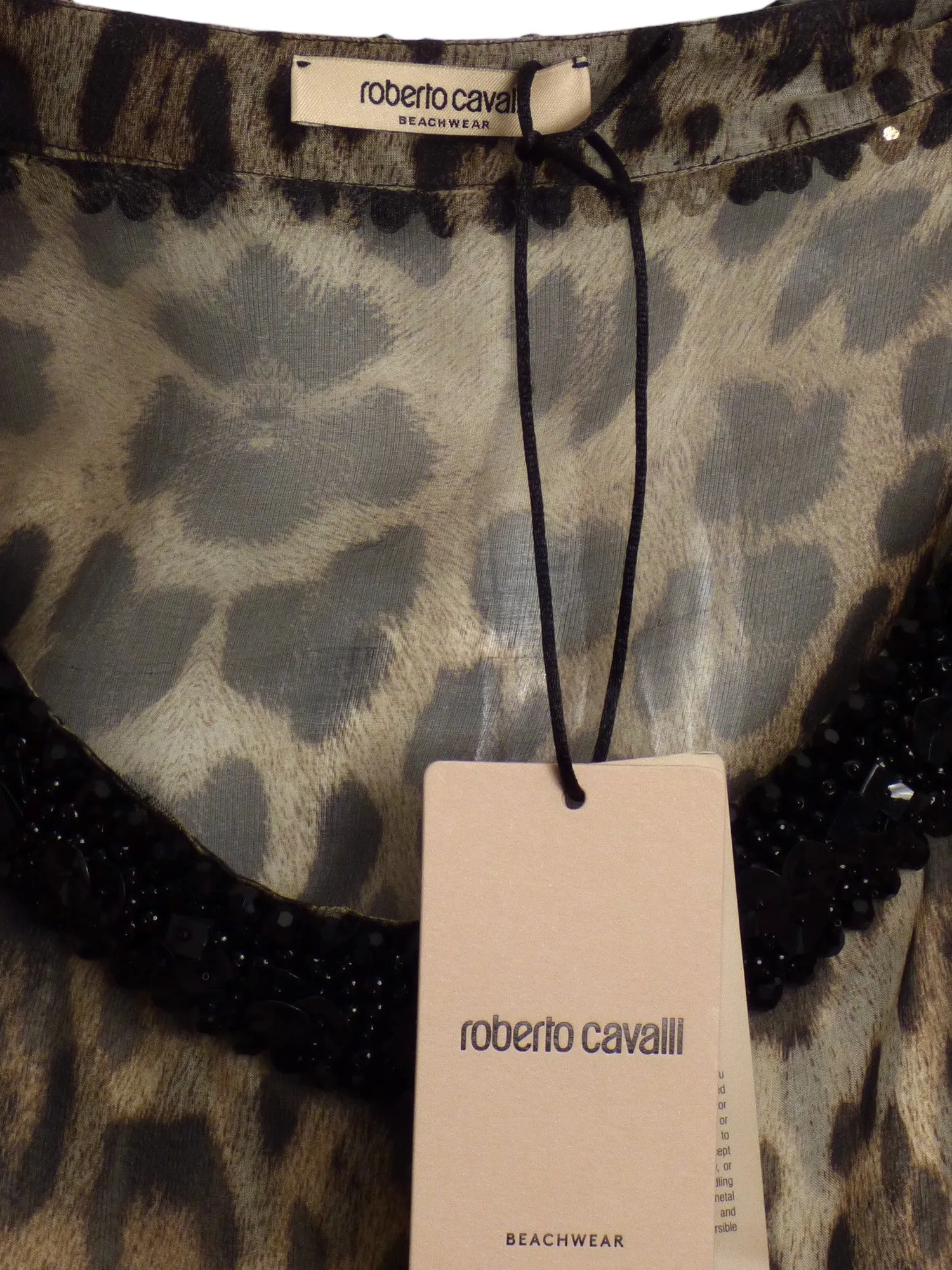 ROBERTO CAVALLI- NWT Leopard Print Beaded Chiffon Blouse, One Size