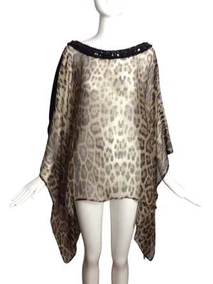 ROBERTO CAVALLI- NWT Leopard Print Beaded Chiffon Blouse, One Size