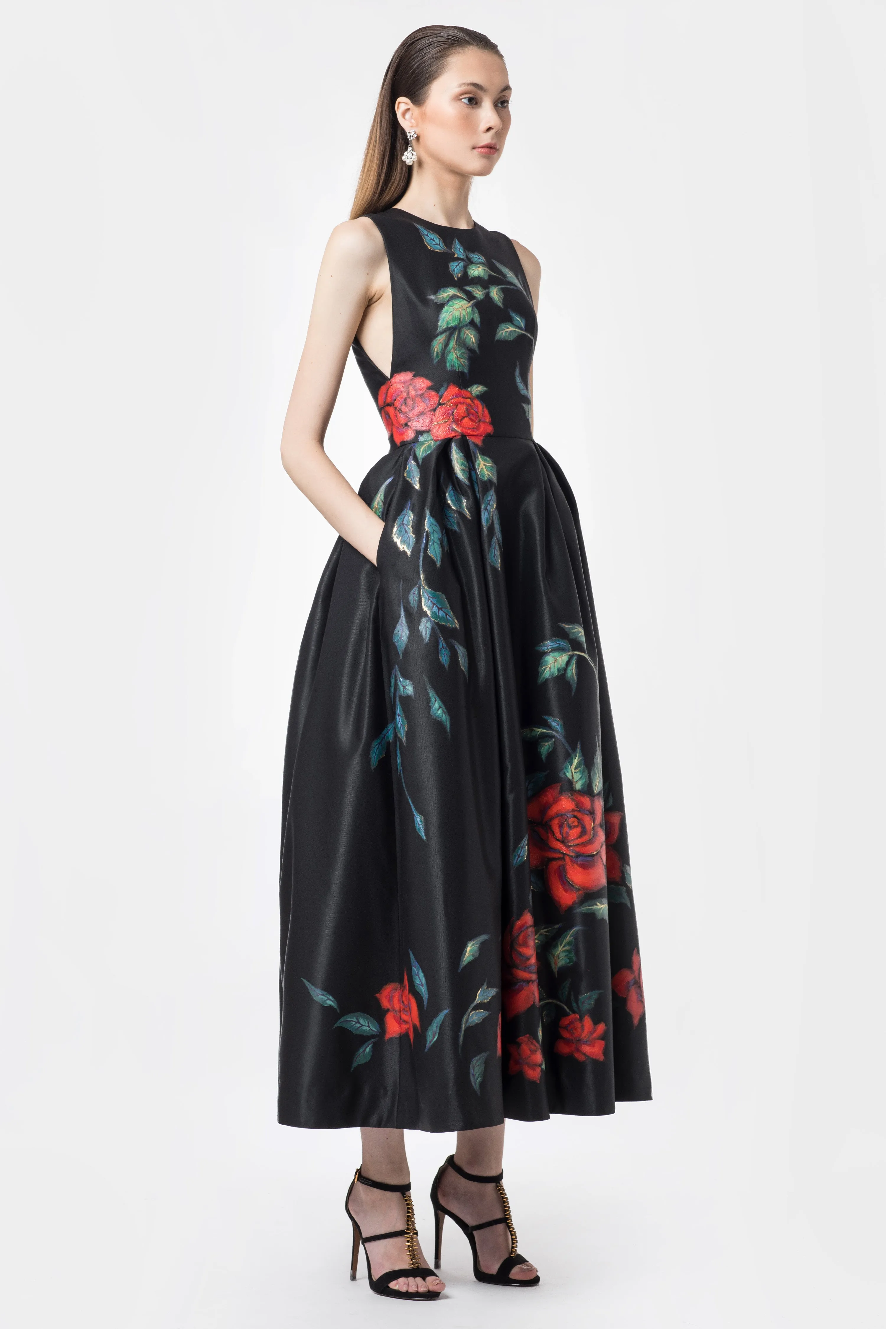ROSE GARDEN Hand PAINTED ANKLE LENGTH DRESS