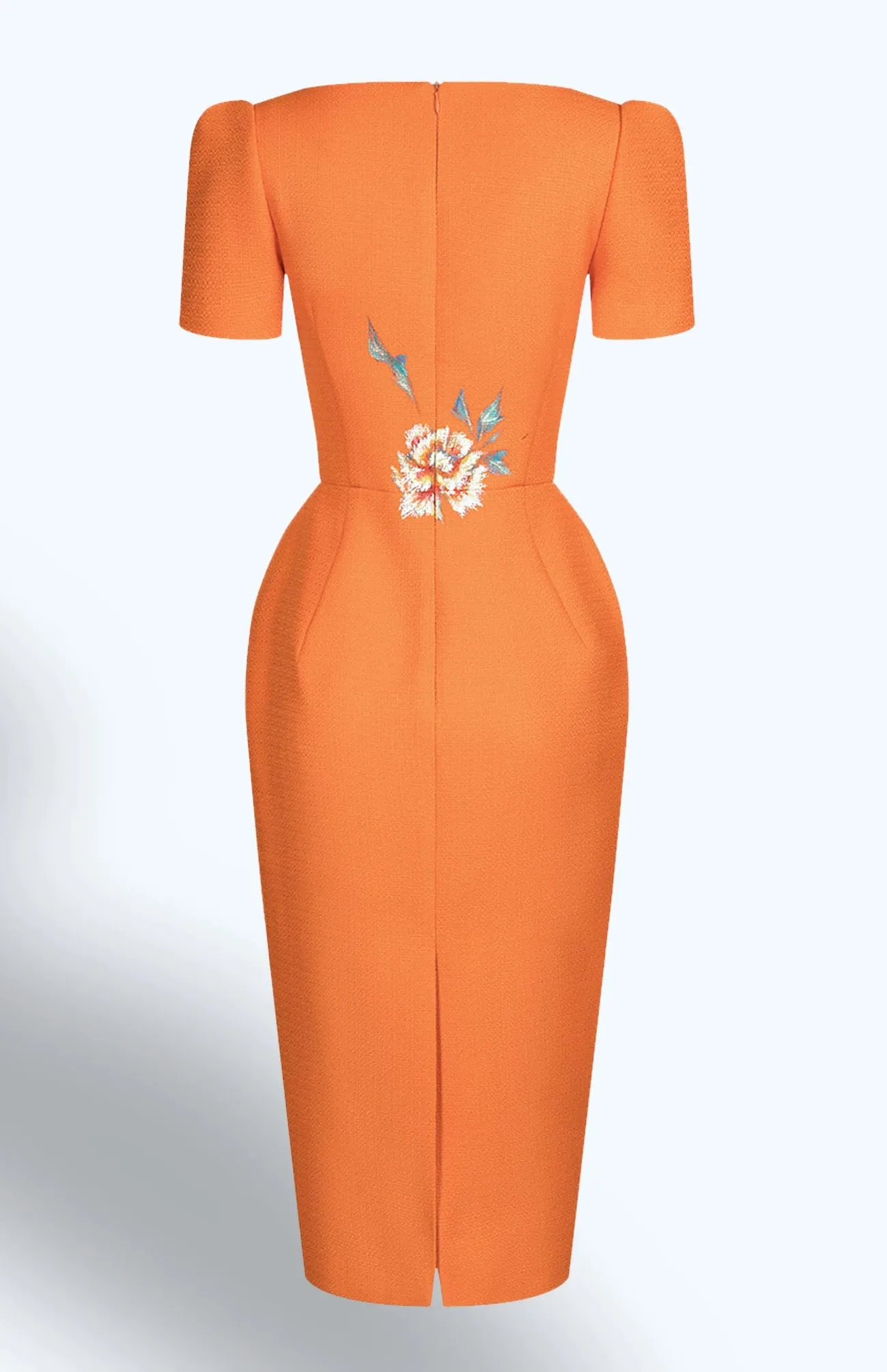 Roses-painted Orange Midi Tweed Dress