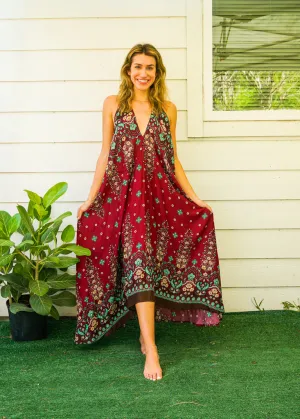 Ruby Blossom Goddess Boho Maxi Dress