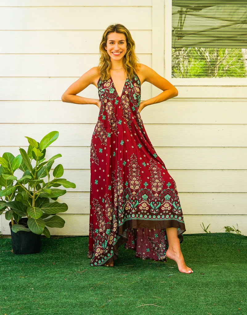 Ruby Blossom Goddess Boho Maxi Dress