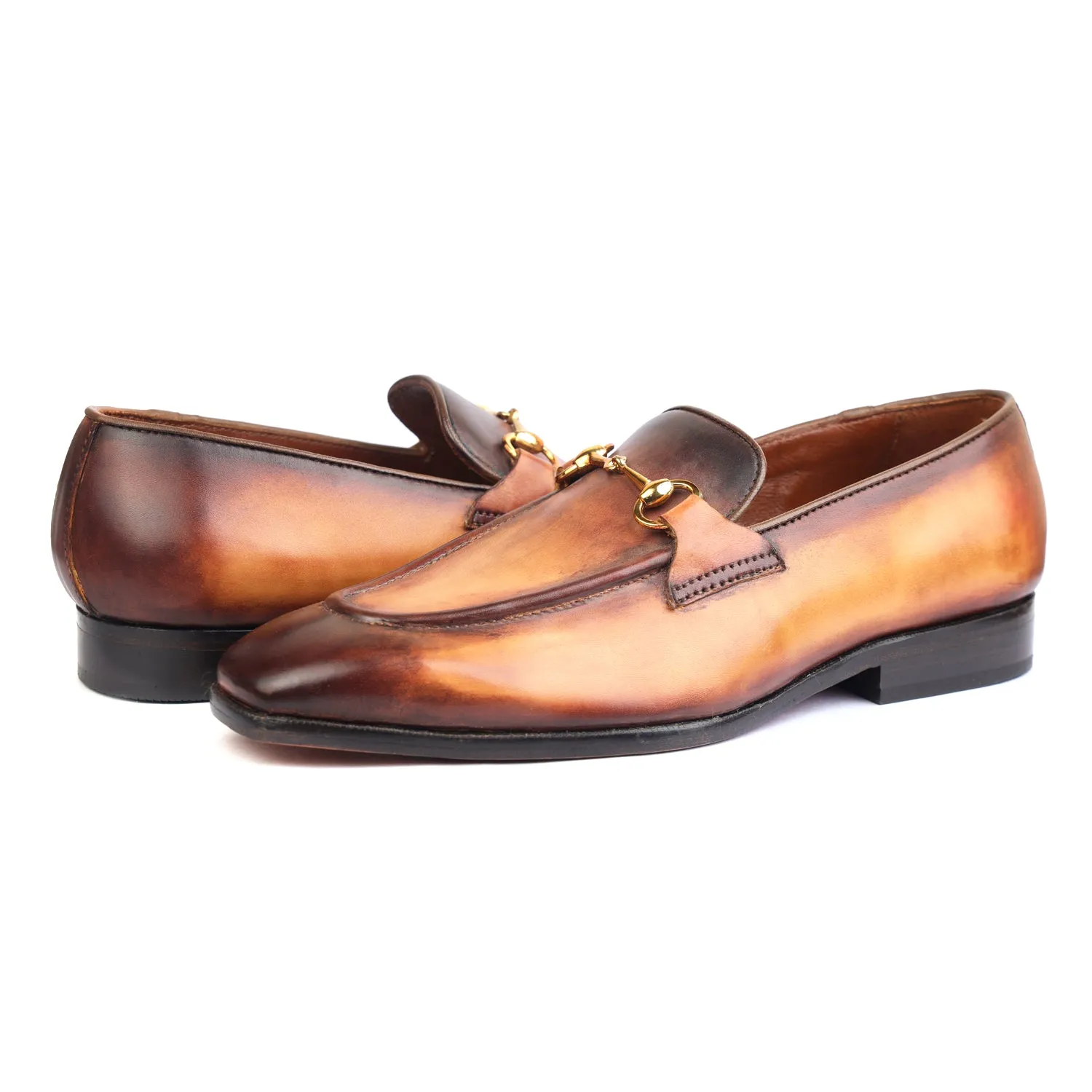 Saalvi Bespoke Custom Men's Tan Patina Loafers