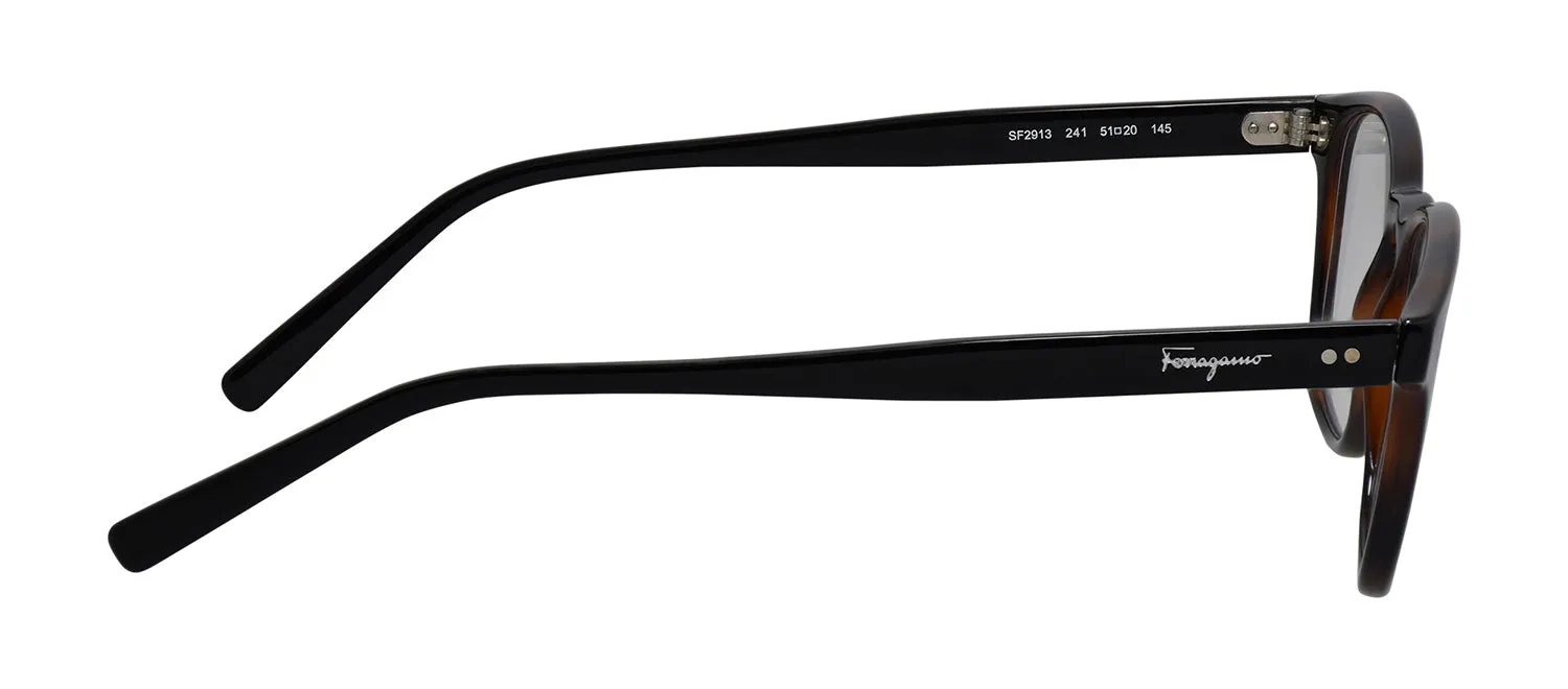 Salvatore Ferragamo SF 2913 241 Square Plastic Tortoise/Black Eyeglasses with Logo Stamped Demo Lenses