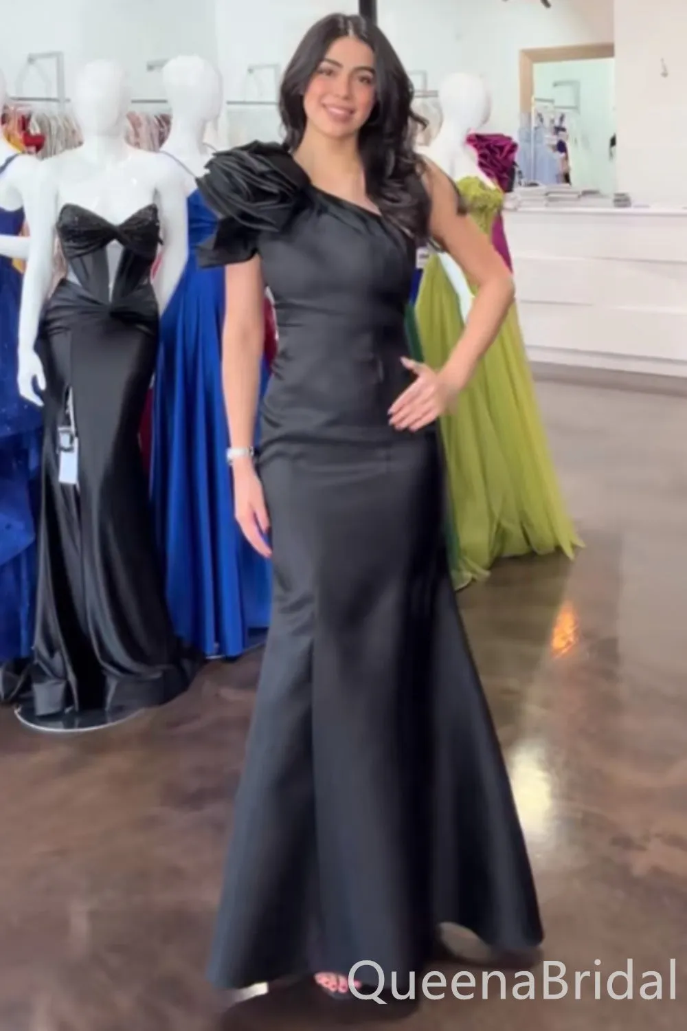 Sexy Black One Shoulder Mermaid Long Prom Dresses ,WGP1649