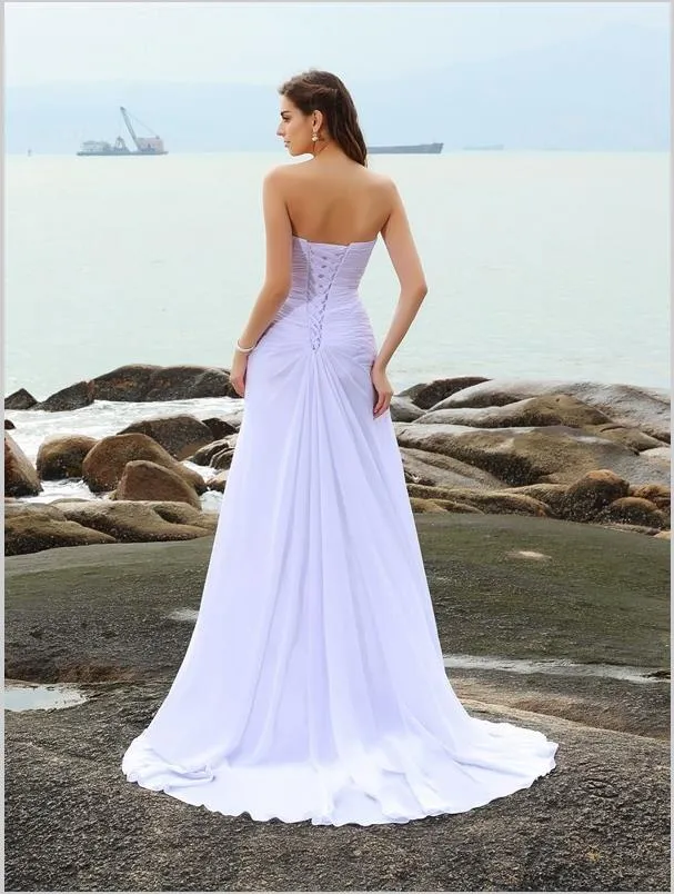 Sheath Chiffon Sweetheart Wedding Dresses,Beading Strapless Wedding Dresses