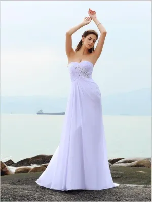 Sheath Chiffon Sweetheart Wedding Dresses,Beading Strapless Wedding Dresses