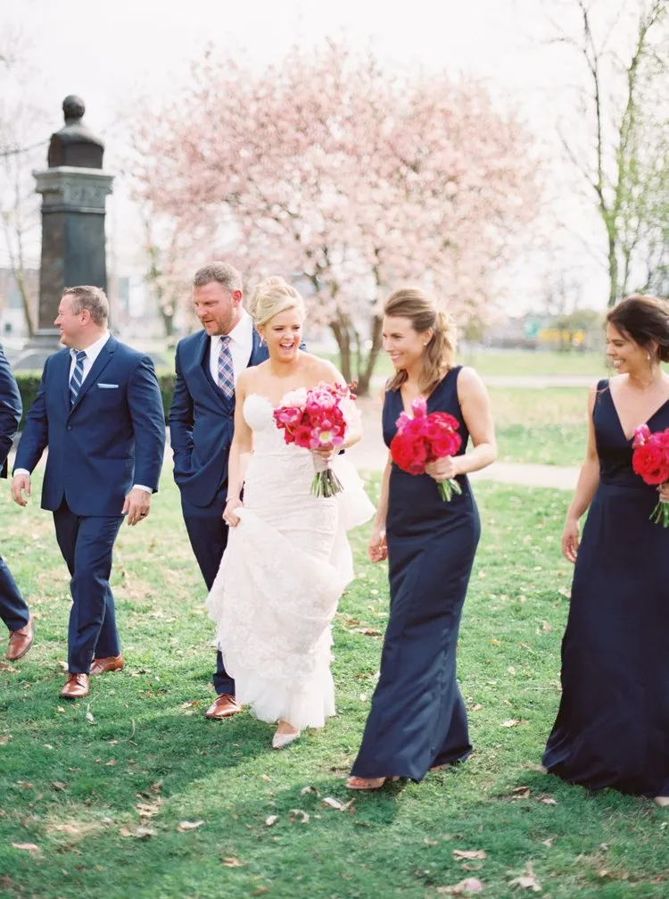 Sheath V-neck Floor-length Navy Blue Simple Bridesmaid Dresses, BD0570