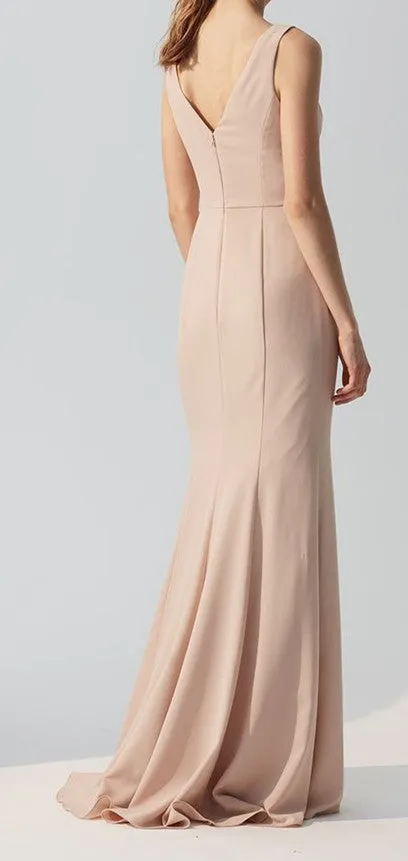 Sheath V-neck Floor-length Navy Blue Simple Bridesmaid Dresses, BD0570