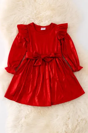 Shimmery red angel sleeve dress