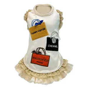 Shopaholic Luxury Shopping Bag Lace Ruffle Dog Dress