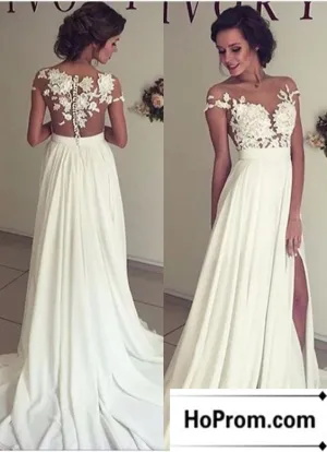 Short Sleeve A-Line White Prom Dress Evening Dresses
