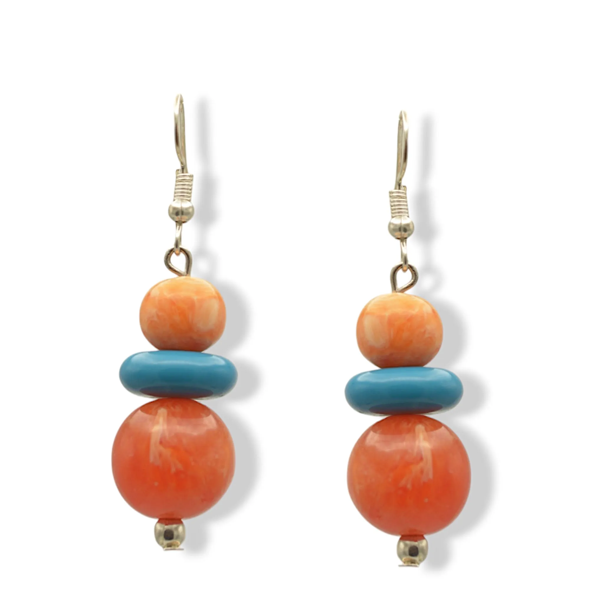 Silver Amber and Turquoise Bead Drop Earrings#FWNK-1808-28-ER