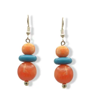 Silver Amber and Turquoise Bead Drop Earrings#FWNK-1808-28-ER