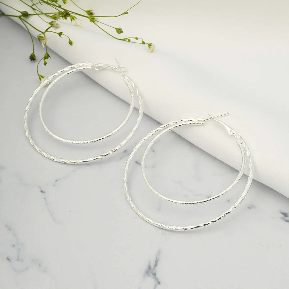 Silver Double Hoops