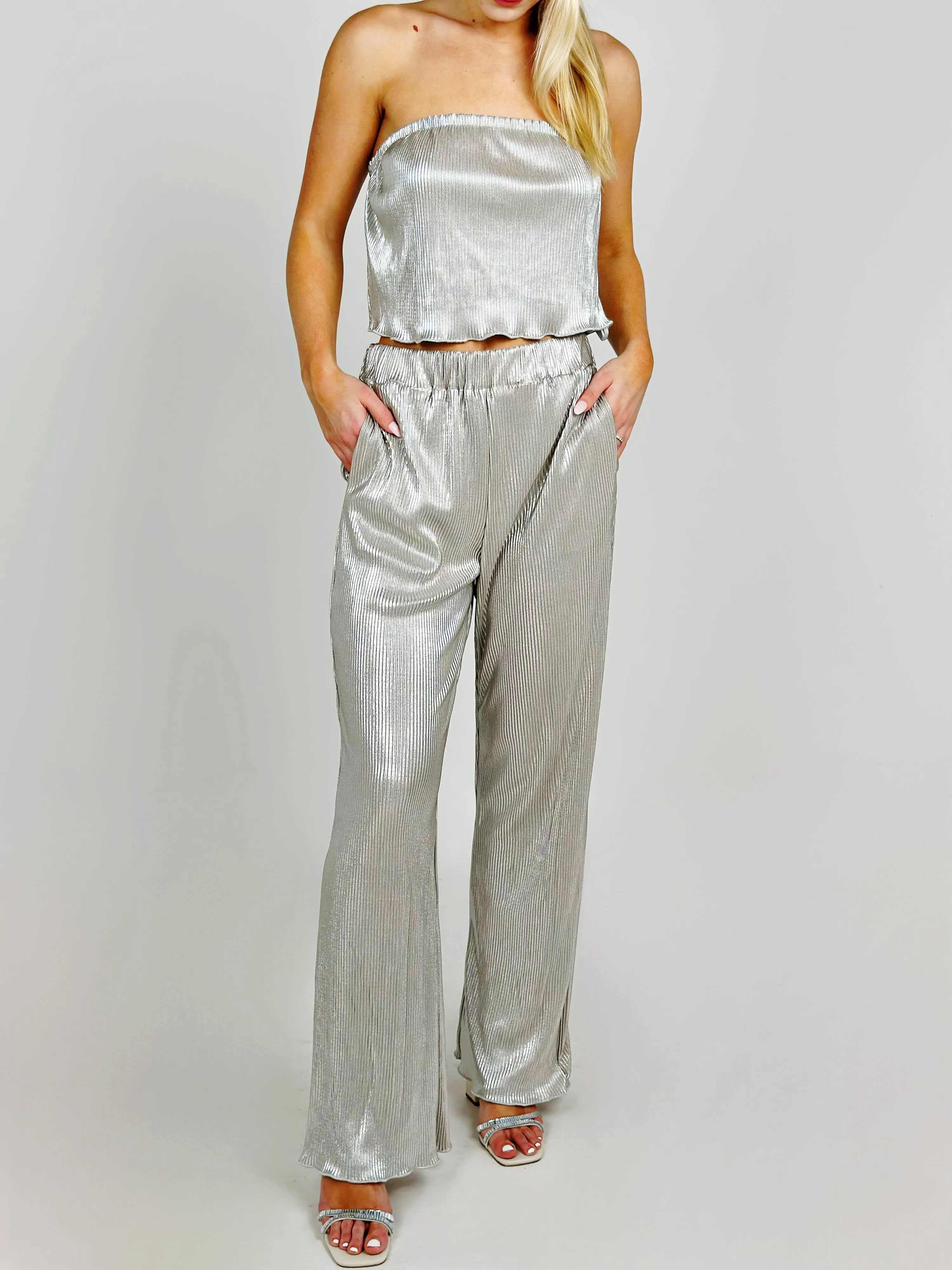 Silver High Waist Pants