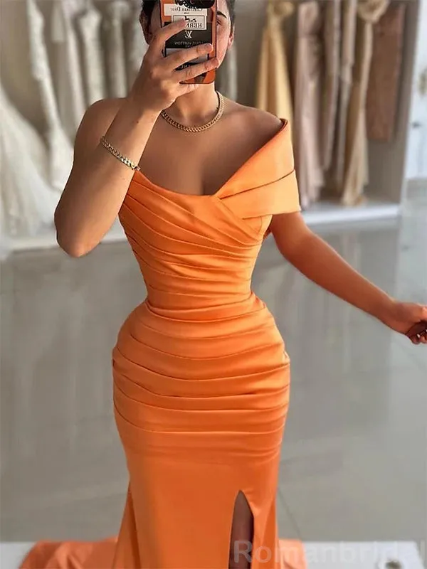 Simple One Shoulder Mermaid Taupe Evening Prom Dress with Side Slit, OL071