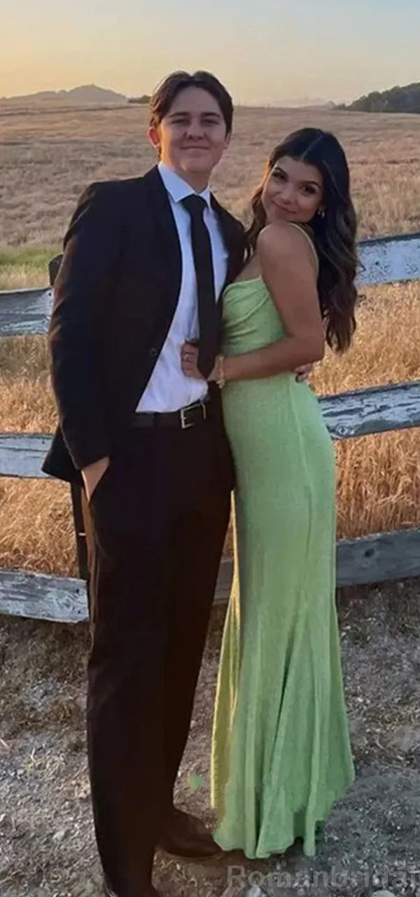 Simple Sparkly Spaghetti Straps Mermaid Lime Green Long Evening Prom Dress Online, OL153