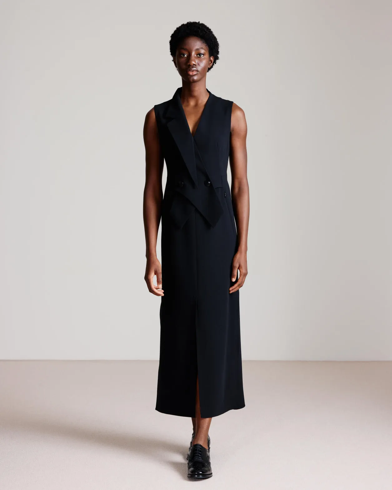 Sleeveless Blazer Dress in Wool Double-Face