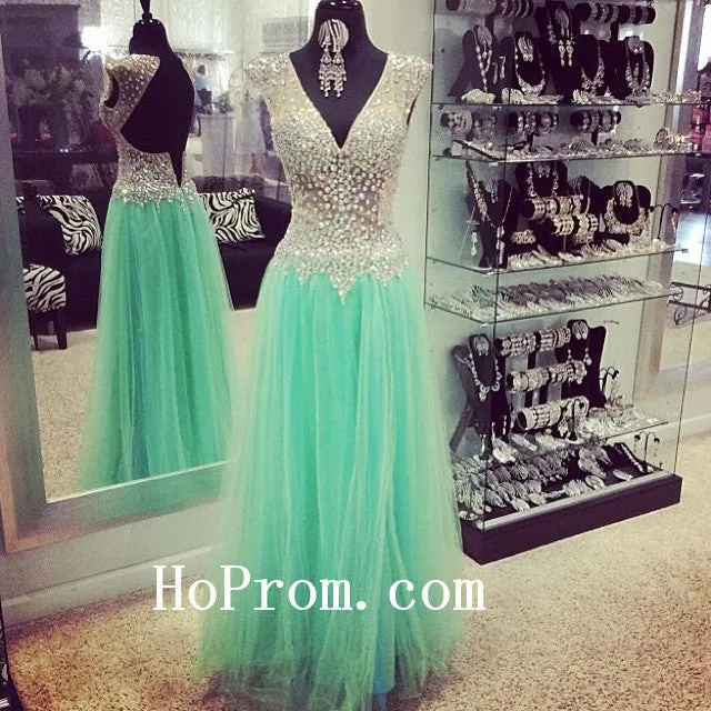 Sleveless Mint Prom Dresses,V-Neck Prom Dress,Evening Dress