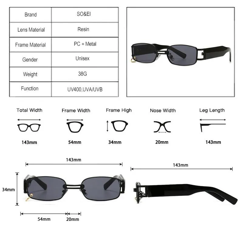 Small Rectangle Women Luxury Sunglasses Brand Designer Vintage Punk Men Sun Glasses Shades
