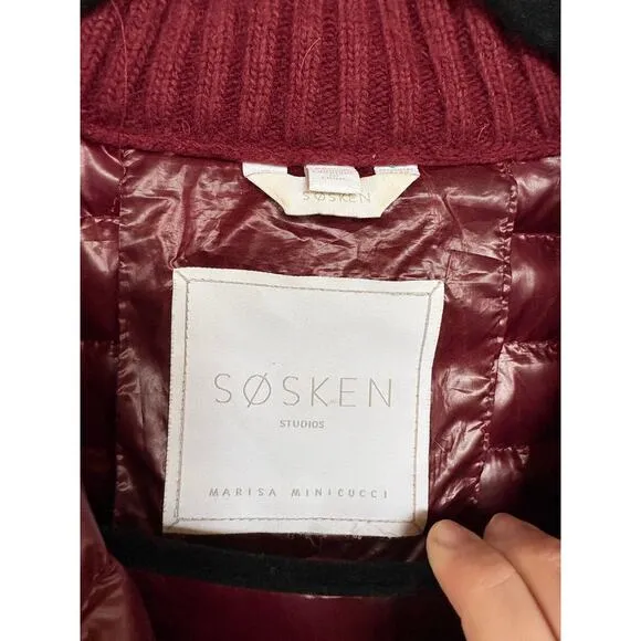 SOSKEN Bev Burgundy Down Jacket Fur Oxblood Puffer Luxury Avant Garde Designer