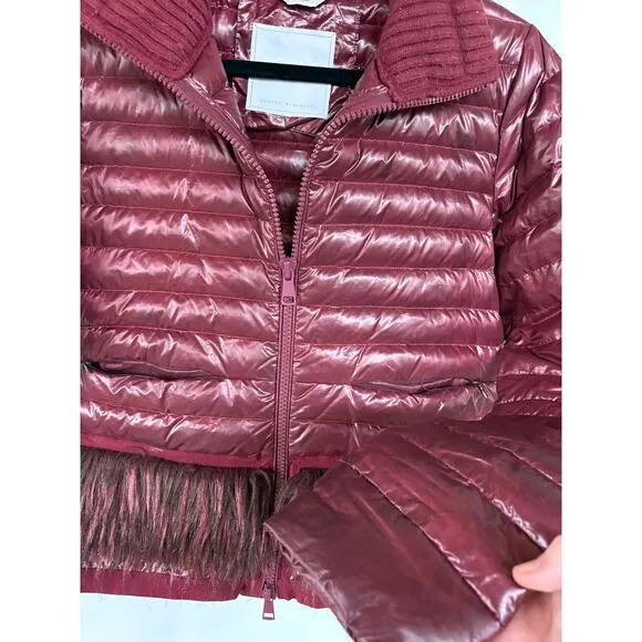 SOSKEN Bev Burgundy Down Jacket Fur Oxblood Puffer Luxury Avant Garde Designer