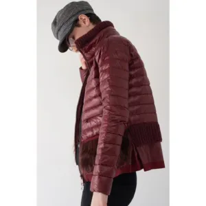 SOSKEN Bev Burgundy Down Jacket Fur Oxblood Puffer Luxury Avant Garde Designer