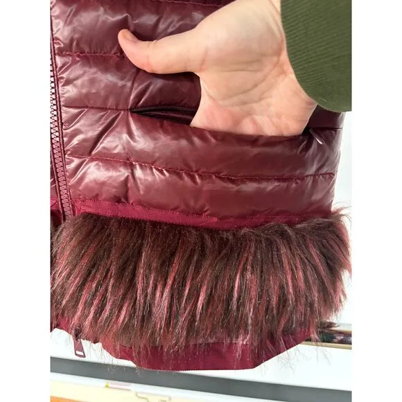 SOSKEN Bev Burgundy Down Jacket Fur Oxblood Puffer Luxury Avant Garde Designer