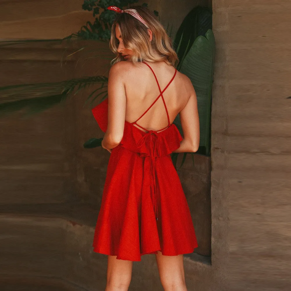 Spaghetti Straps V-neck  Homecoming Dresses With Ruffles, HD0515
