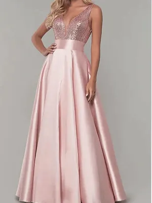 Sparkly A-line V-neck Sleeveless Satin Sequins Prom Dress, WGP235