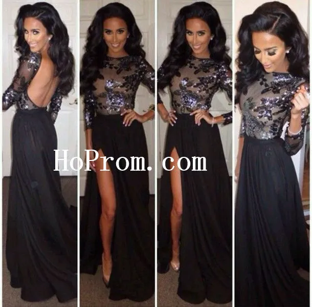 Sparling Black Prom Dresses,Split Prom Dress,Evening Dress