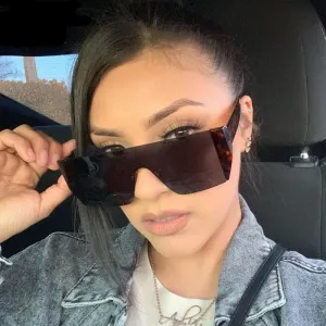 Square Rimless Luxury Brand Designer One Piece Oversized Sun glasses