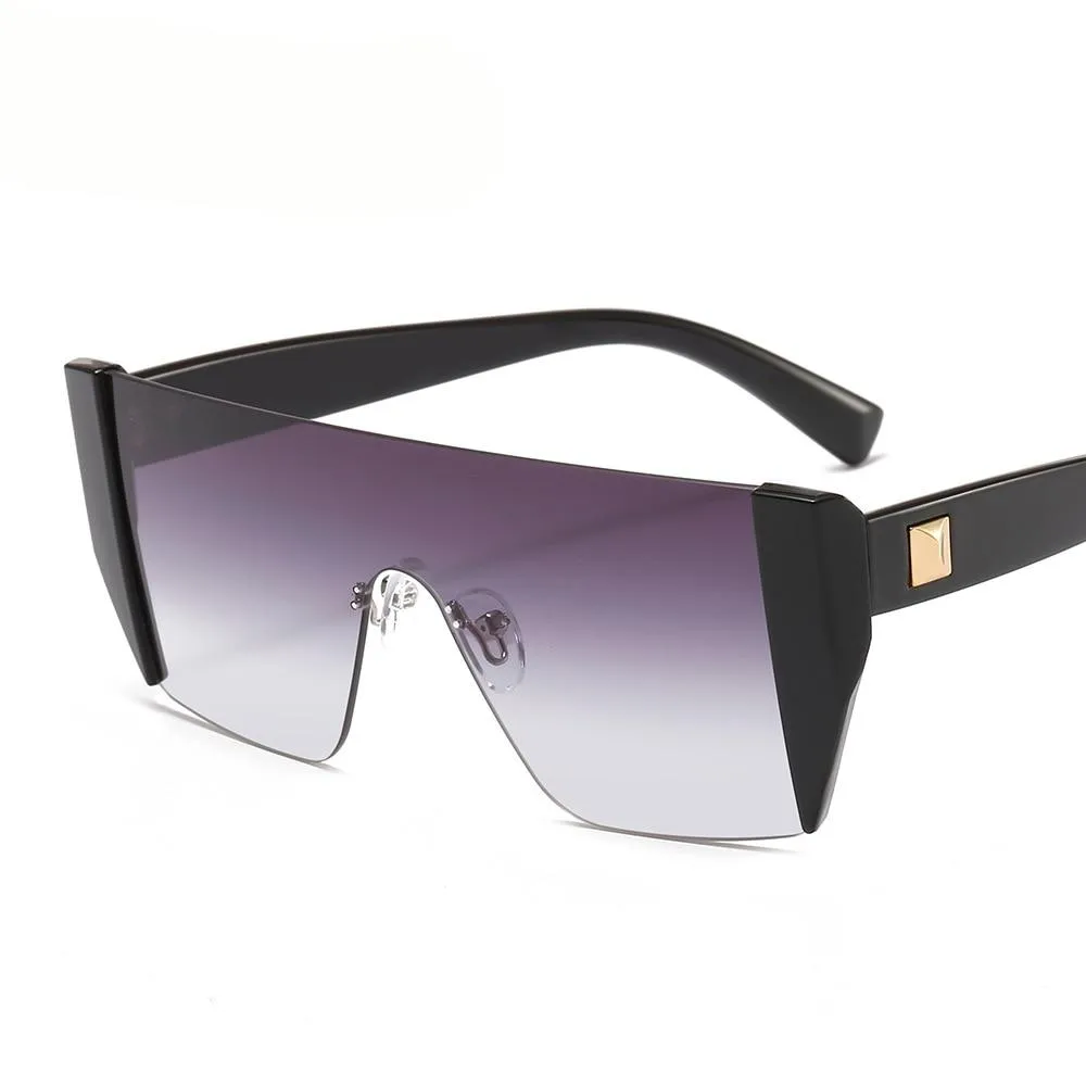 Square Rimless Luxury Brand Designer One Piece Oversized Sun glasses