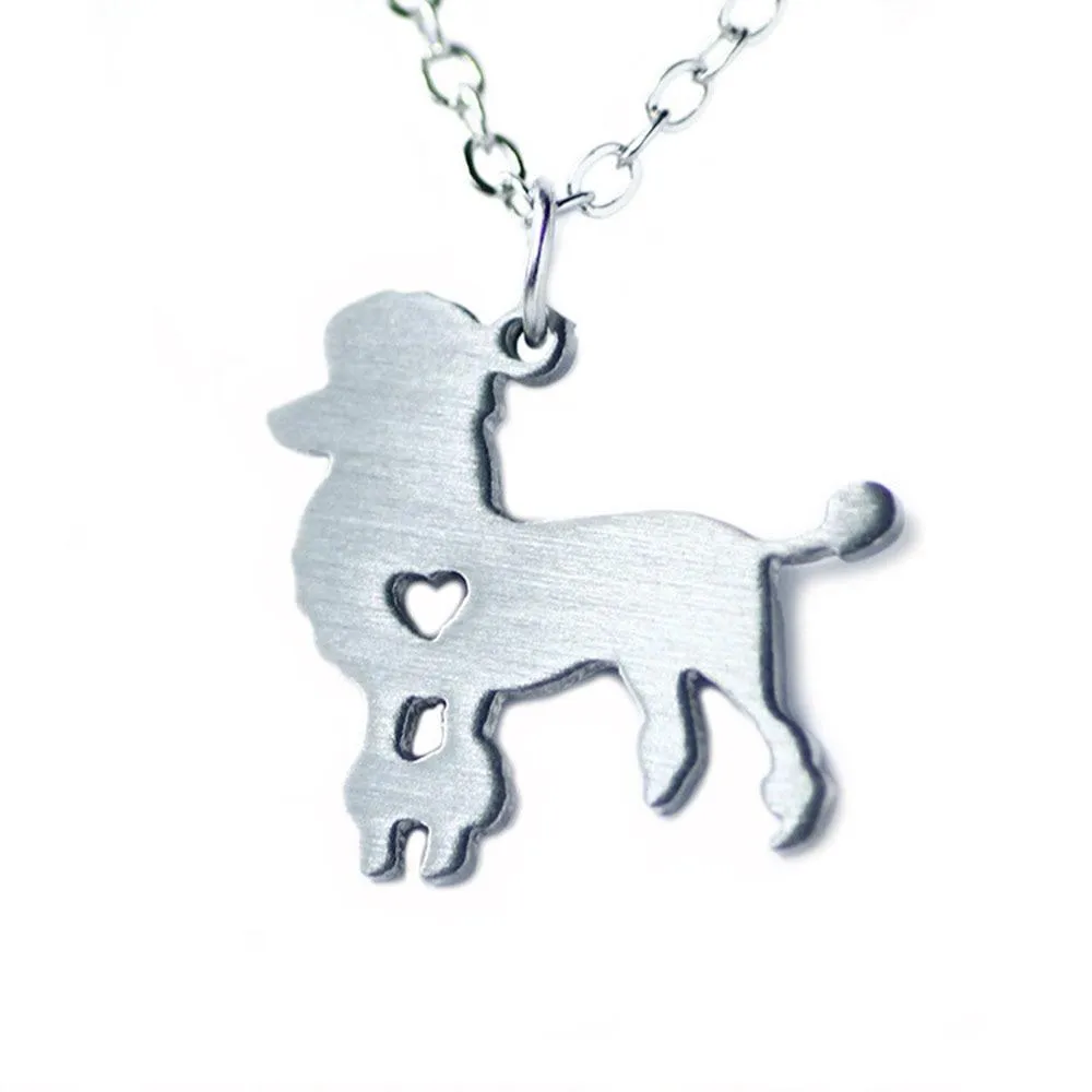 Stainless Steel Pendant Necklace, Poodle Gift for Animal Lovers, Dog Shaped Necklace, Metal Chain for Women