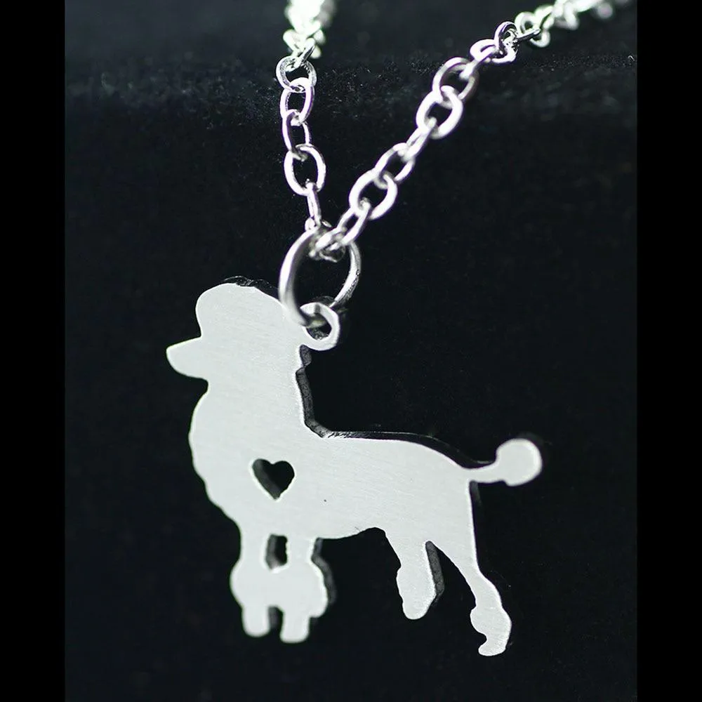 Stainless Steel Pendant Necklace, Poodle Gift for Animal Lovers, Dog Shaped Necklace, Metal Chain for Women