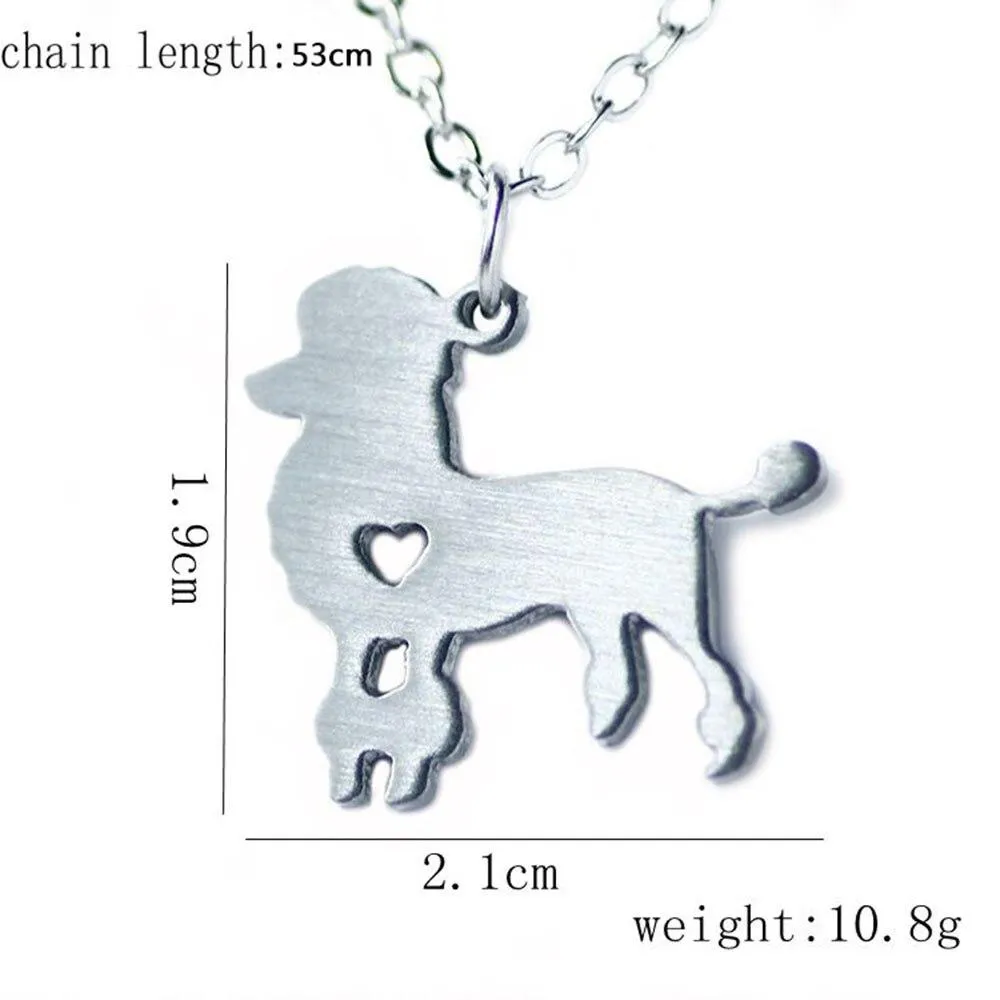 Stainless Steel Pendant Necklace, Poodle Gift for Animal Lovers, Dog Shaped Necklace, Metal Chain for Women