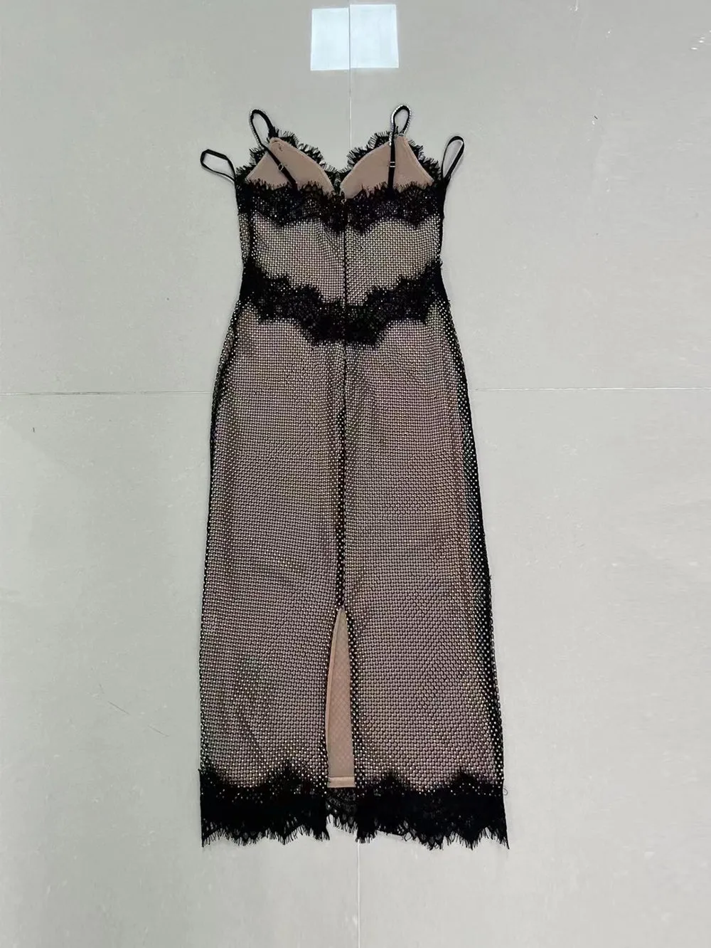Strappy Sleeveless Lace Over Knee Bodycon Dress HT1047