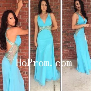 Straps Backless Prom Dresses,Blue Prom Dress,Evening Dress