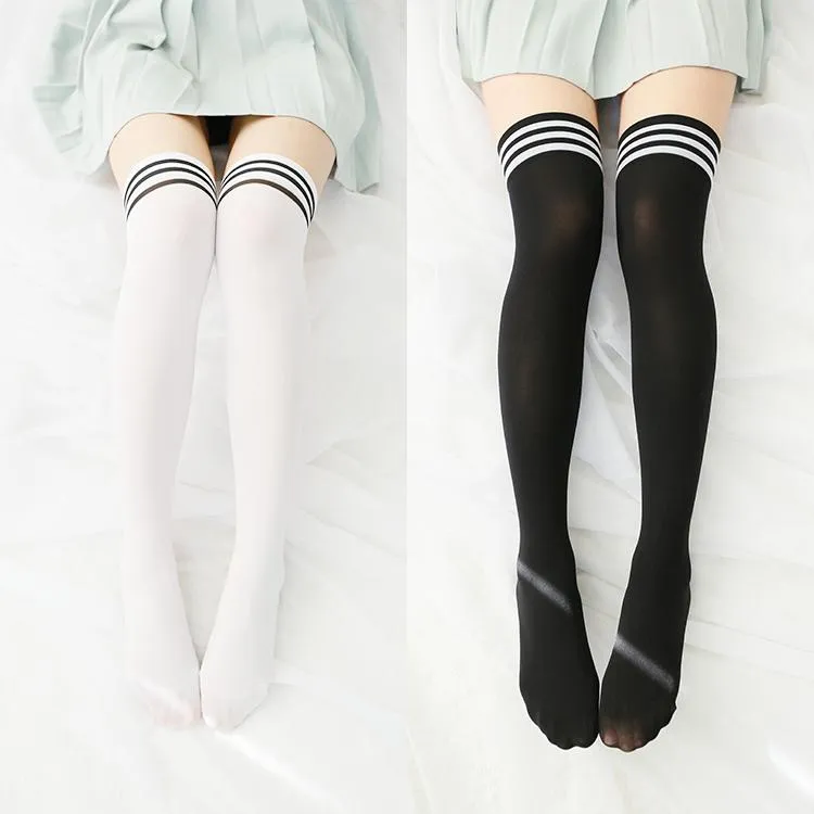 Striped Casual School Thigh High Tights Socks