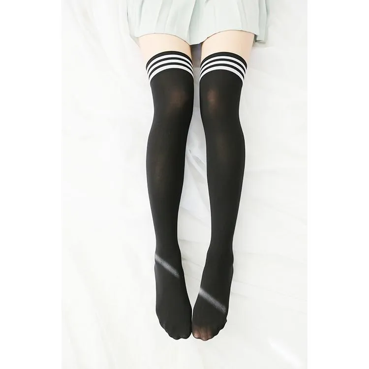 Striped Casual School Thigh High Tights Socks