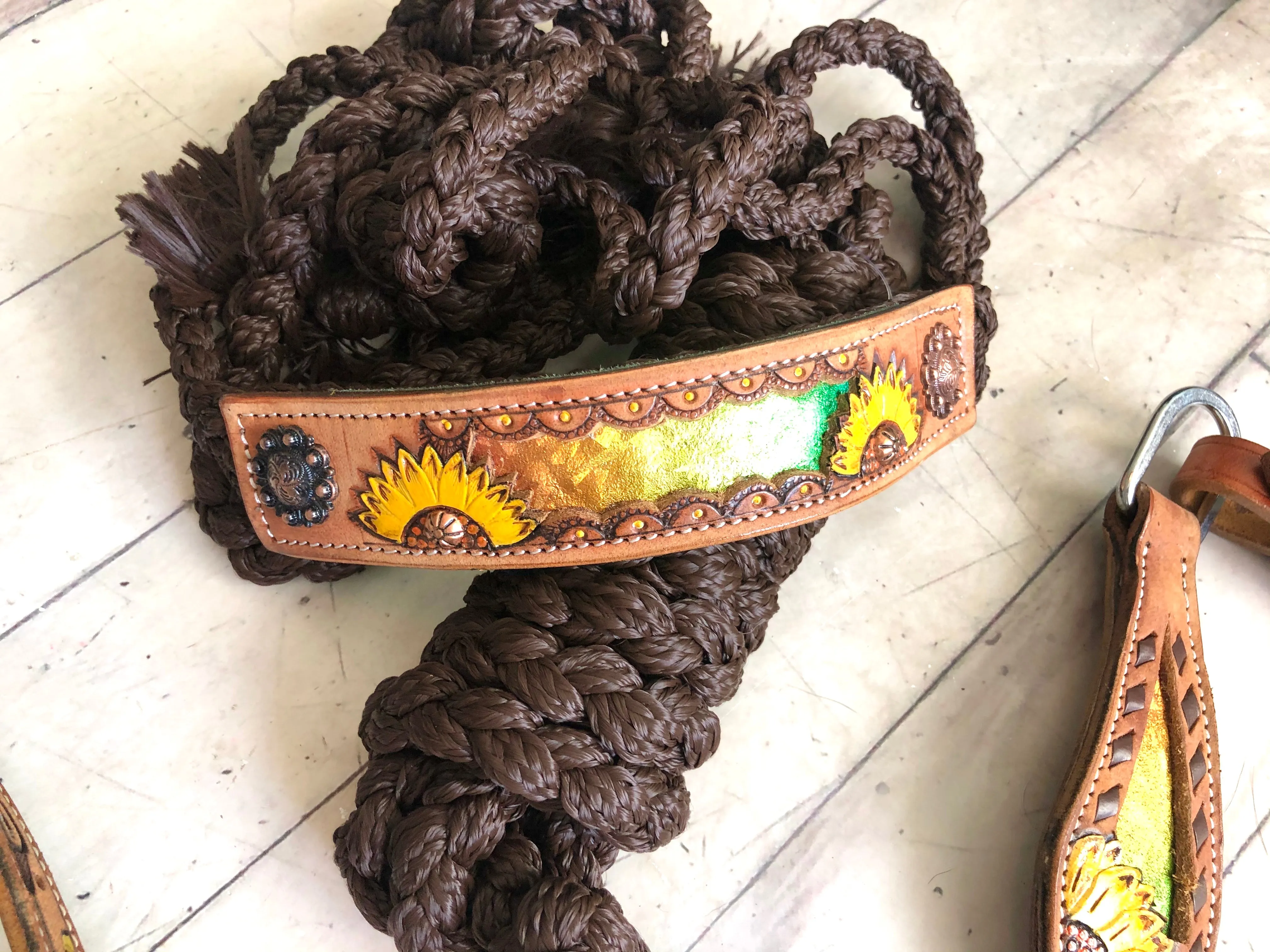 Sunflower Iridescent Leather Band Muletape Halter