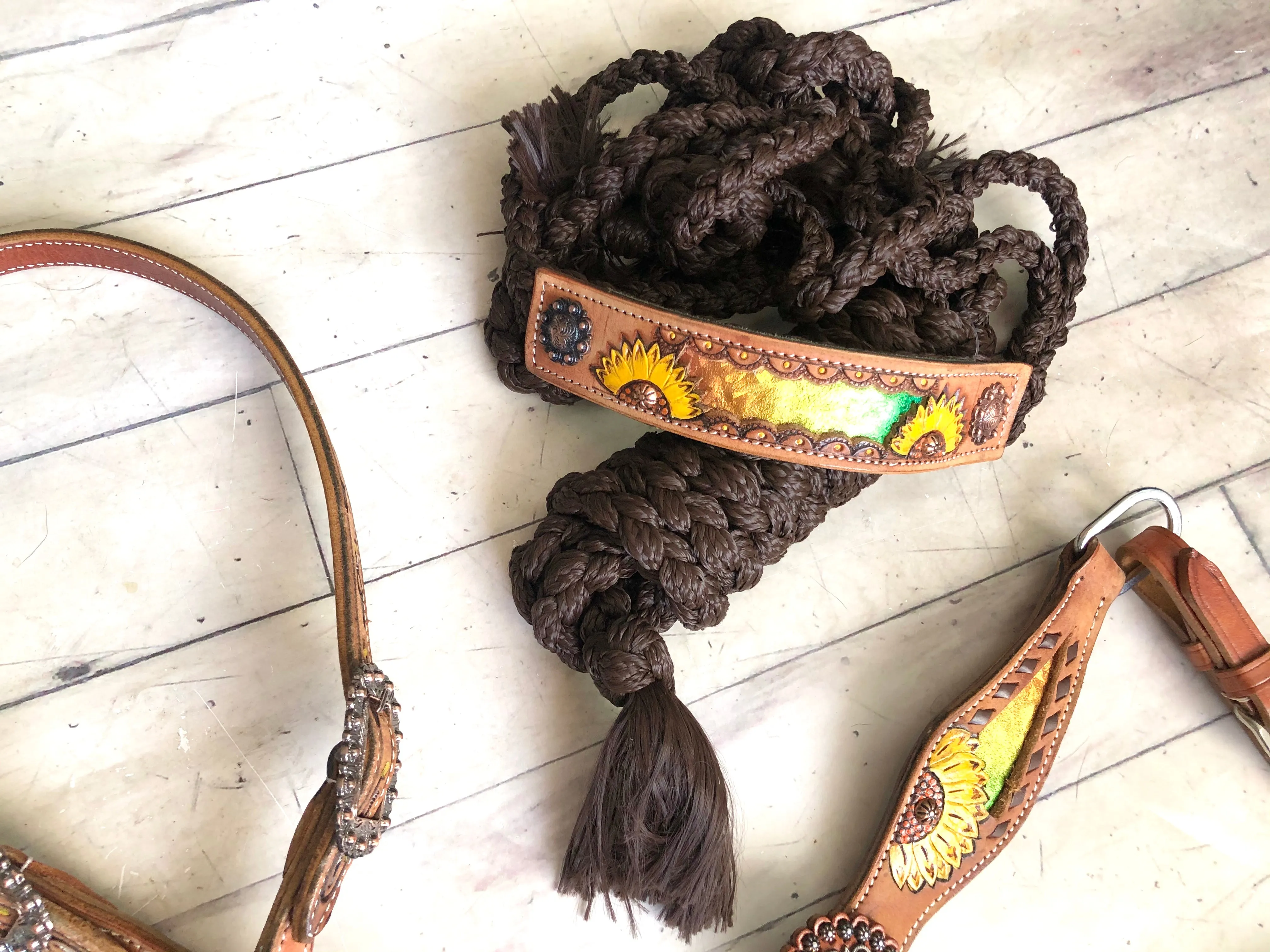 Sunflower Iridescent Leather Band Muletape Halter