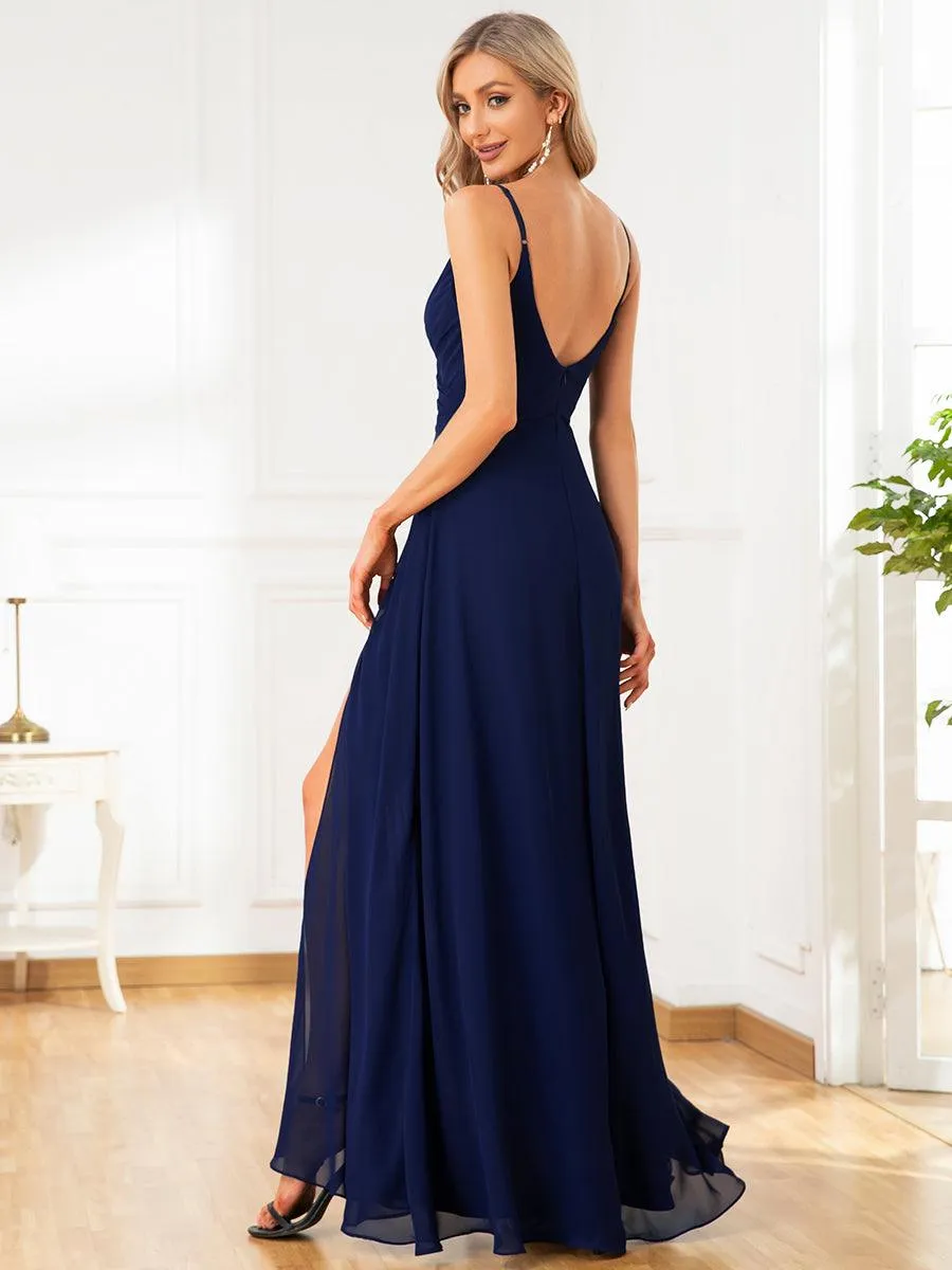 Taille personnalisée Robe de demoiselle d'honneur plissée à bretelles minces