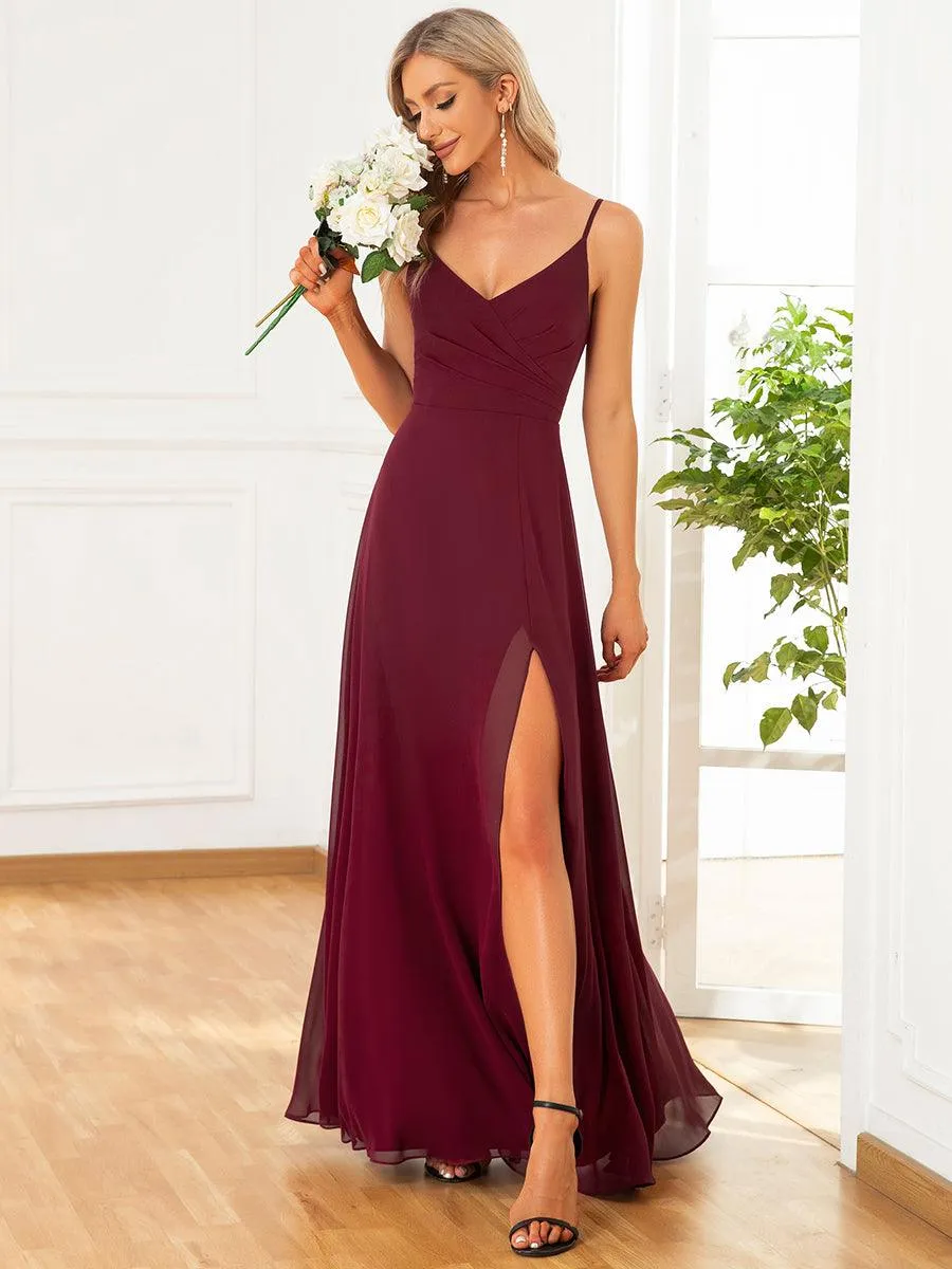 Taille personnalisée Robe de demoiselle d'honneur plissée à bretelles minces