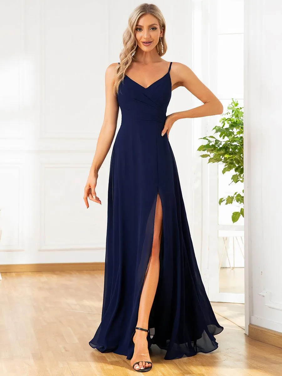 Taille personnalisée Robe de demoiselle d'honneur plissée à bretelles minces